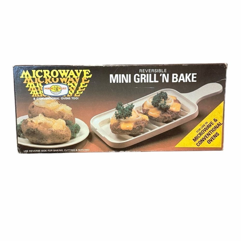 Vintage Nordic Ware Microwave Mini Grill N Bake Reversible Pan w Box Instruction